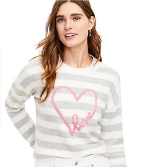 LOFT Sweaters - NWT Loft Striped With Heart Sweater, Size Medium